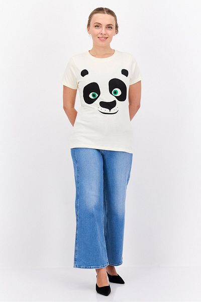 Kung-Fu Panda Women Round Neck Short Sleeves Graphic Print T-Shirt, Off White