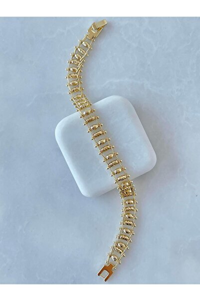 Seda Bijuteri Özel Seri Lazer Kesim Işıltılı Silindir Bileklik Gold