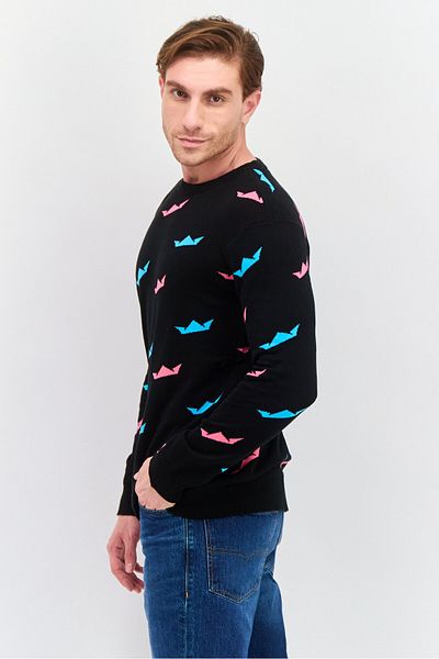 DRT Men Crew Neck Allover Print Sweatshirt, Black Combo