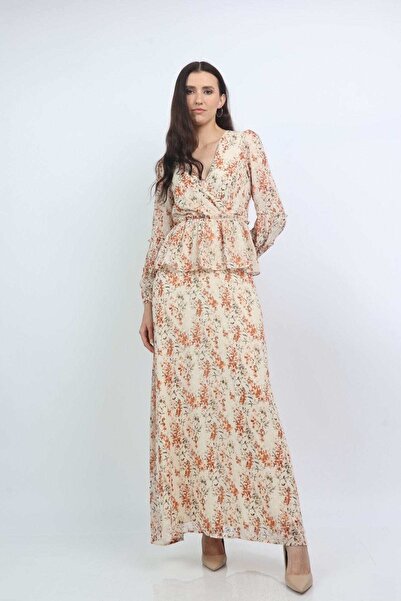 Nichii Women's Maxi Dress with Deep Neckline and Elastic Waist