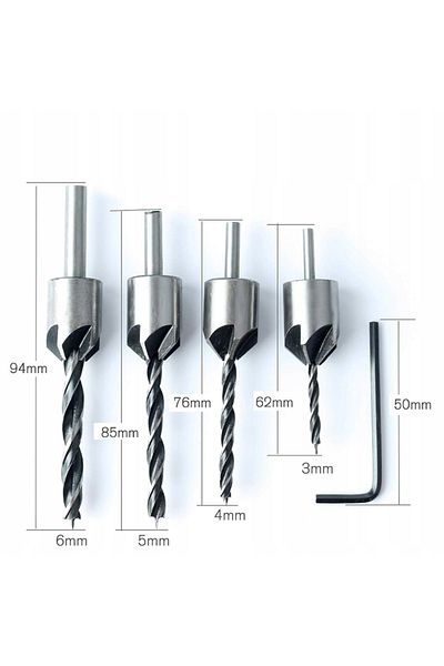 Rosfix Zestaw nawiertaków z pogłębiaczem 4szt. 3-6mm + klucz
