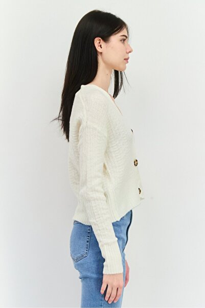 Lager 157 Women V-Neck Long Sleeves Knitted Cardigans, Cream