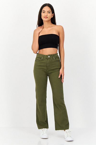 Koton Women Regular Fit Solid Stretchable Denim Jeans, Dark Olive