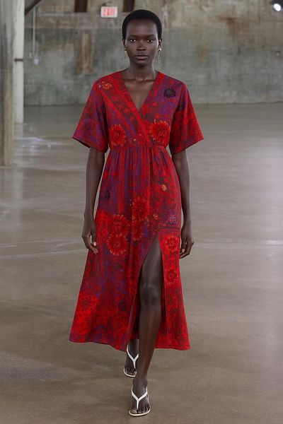 HAKKE Double Breasted Collar Ethnic Pattern Waist Elastic Viscose Dress