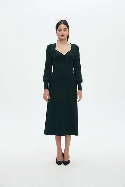 Nichii Long Sleeve Gathered Midi Dress