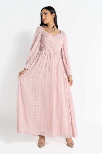 Nichii فستان ماكسي مطرز بأكمام طويلة للنساء