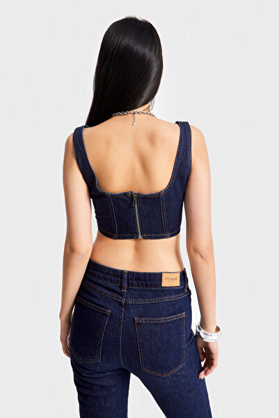 its basic Жіночий темно-синій колір 19w5-33 Аксесуари Детальний дизайн з бретельками Еластична тканина Джинсовий бюстгальтер