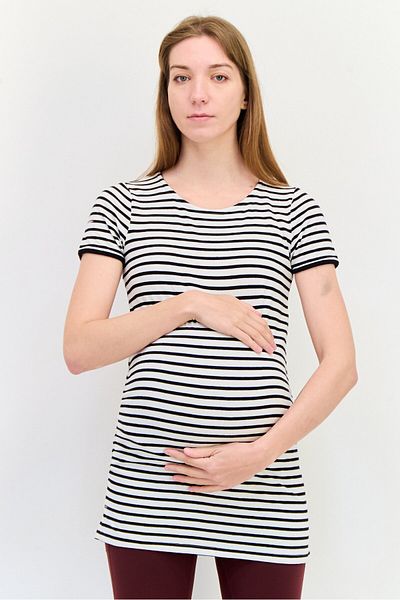 Blooming Marvelous Maternity Crew Neck Short Sleeves Stripe Print Tunic Top, Multicolor