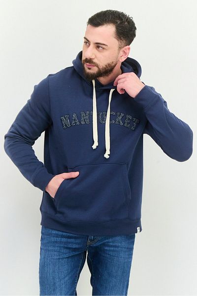 Desert Dunes Men Hooded Embroidered Long Sleeves Sweatshirt, Navy