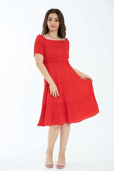 Nichii Women's Solid Midi Dress with Short Sleeves