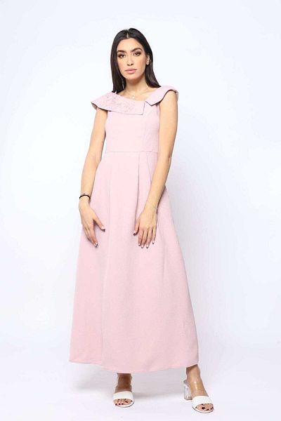 Nichii Soft Polyester Long Dress with Front and Back Cutout Detail