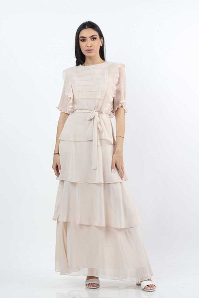 Nichii Women's Layered Evening Dress with Wide Sleeves