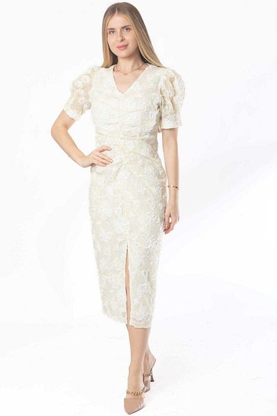 Nichii Women's Lace Midi Dress with Short Sleeves