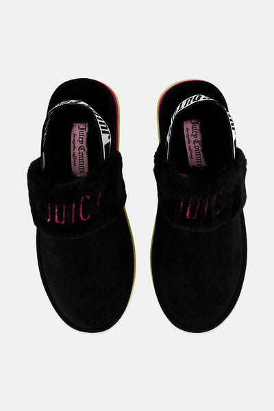 Juicy Couture Women Medium Onetta Faux Fur Sling Back Clogs, Black