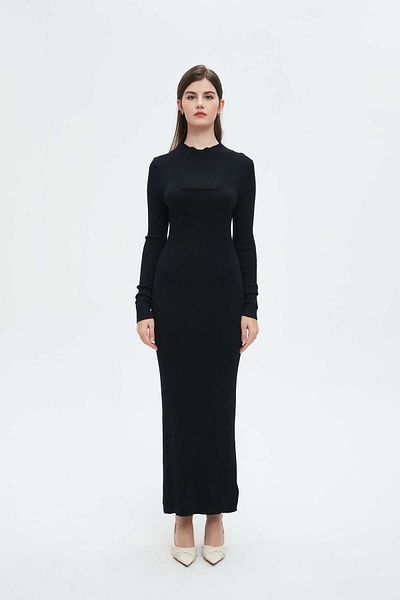 Nichii Women's Long Solid Dress with Long Sleeves