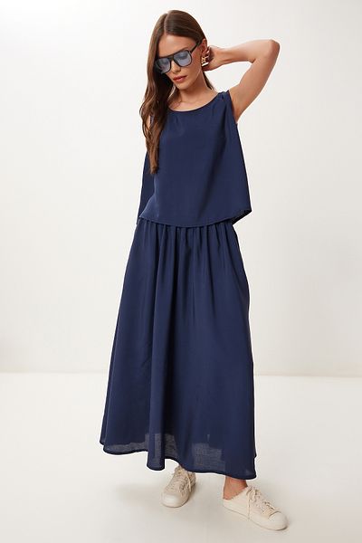 Lovelyİstanbul Modal Blouse Skirt Suit Lmc0060 Dark Blue 36
