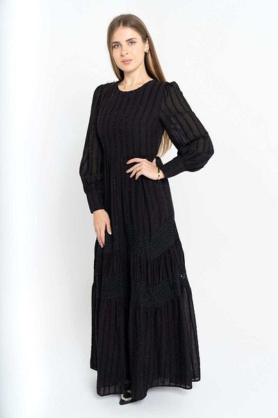 Nichii Long Ribbed Fitted Solid Dress with Long Sleeves