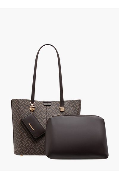 Flora Bella by Shoexpress Flora Bella Monogram Print Tote Bag with Double Handles and Pouch