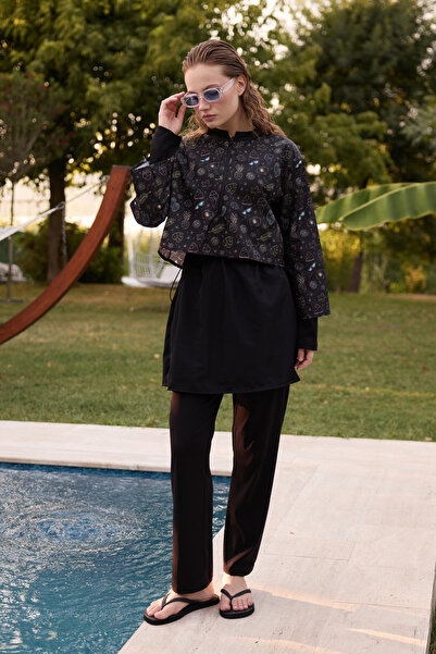 Yefrastore Women's Summer Theme Printed Parachute Fabric Fully Covered 3-Piece Hijab Swimsuit Set