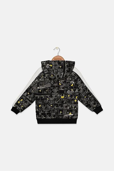 Puma Toddlers Boy Long Sleeve Allover Print Sportswear Hoodie, Black and White Combo
