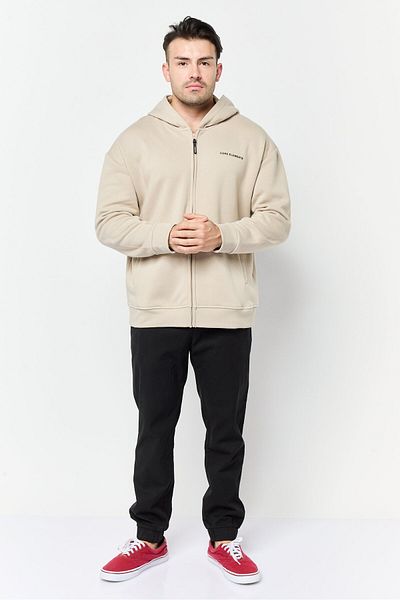 Core Elements Men Brand Logo Long Sleeves Full Zip Hoodie, Beige