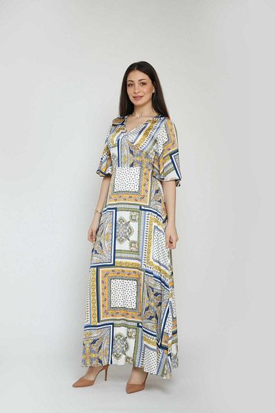 Nichii Wide Short Sleeve Printed Polyester Maxi Dress