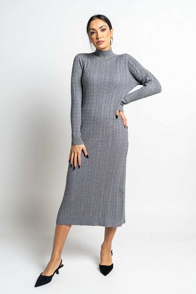 Nichii Women's High Neck Long Sleeve Braided Midi Dress