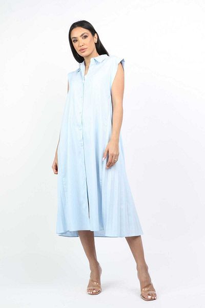 Nichii Women's Sleeveless Solid Shirt Dress with Collar