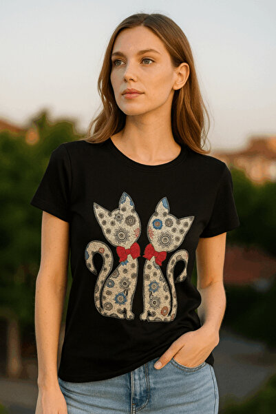 Welike Tricou dama cu aplicatii pisica