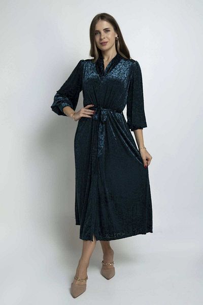 Nichii Women's Midi Floral Waist-Defined Long Sleeve Dress