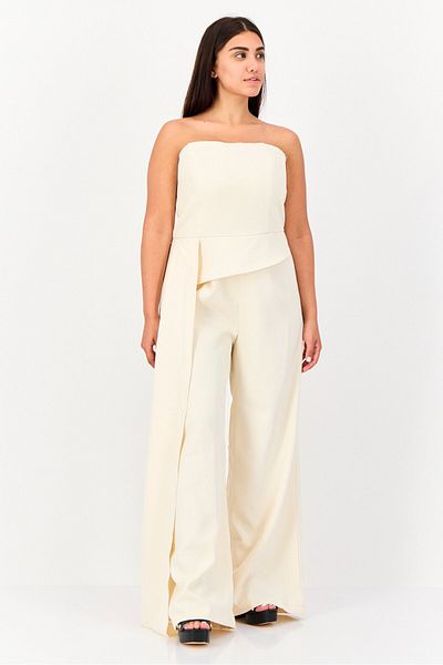 Archive Design Studio Women Plain Strapless Jumpsuit, Beige