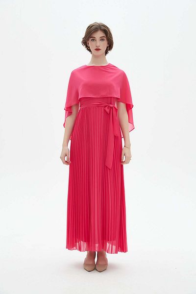Nichii Long Dress with Bell Sleeves and Round Neck