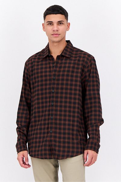 Thomas Sterling Men Regular Fit Long Sleeve Checkered Casual Shirt, Brown
