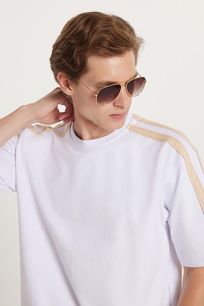 Tudors Men's Standard Fit Regular Fit Cotton Crew Neck Stripe White Tracksuit Set