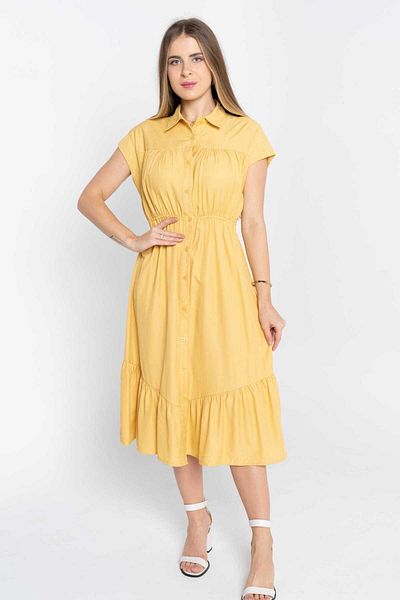 Nichii Short Sleeve Button-Front Shirt Midi Dress