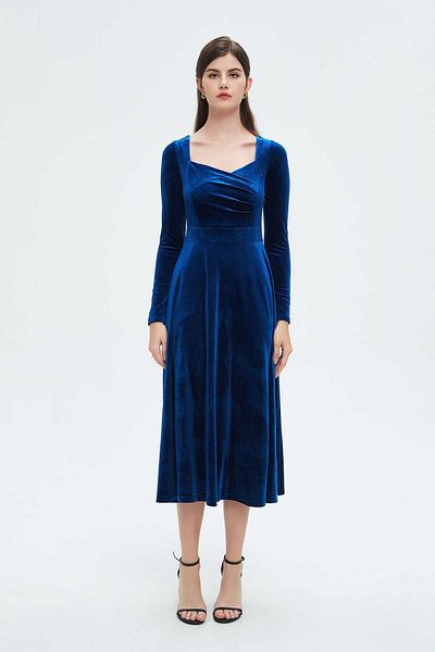 Nichii Women's Midi Dress with Long Sleeves and Wide Neckline