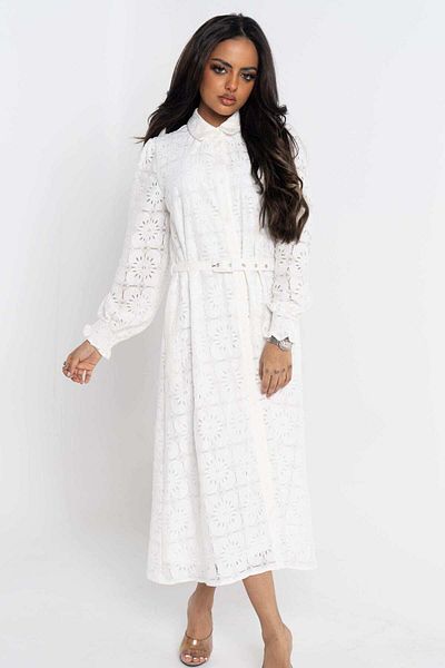 Nichii Long Sleeve Waist-Cinched Dress