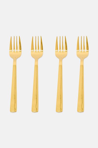 RAW Crafted Concept 4 Pieces Stainless Steel Fork, Gold