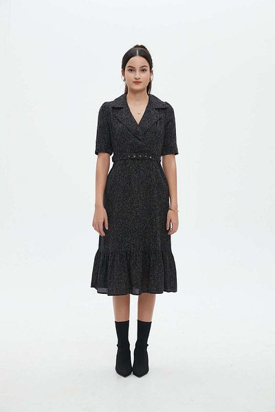 Nichii Women's Short Sleeve Dress with Waist Belt and Collar