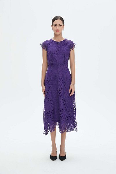 Nichii Women's Short Sleeve Lined Midi Dress with Cutout Design