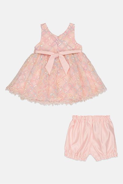 American Princess Toddlers Girl 2 Pieces Textured Dress And Short Set, Pink