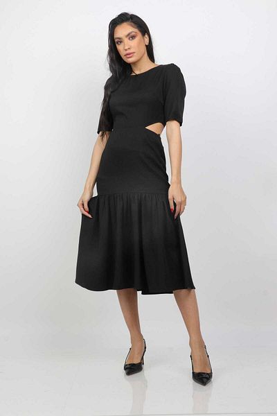 Nichii Side-Slit Midi Dress with Short Sleeves