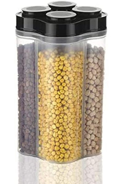 Clazkit Airtight Transparent Plastic Lock Food Storage 4 Section Cereal Container Jar for Grocery, F