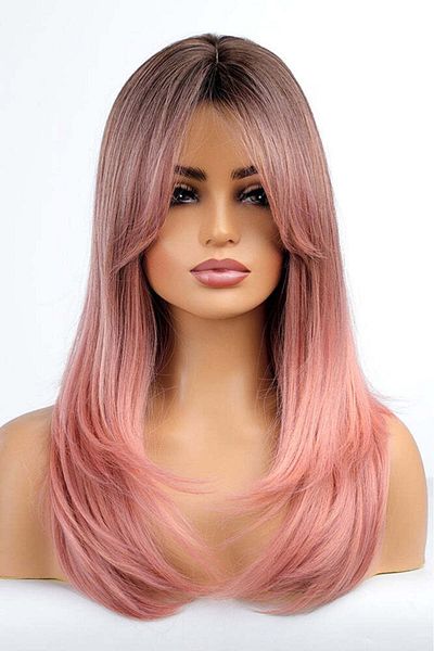 WildFashion Brown wig with pink, medium hair PER144-100