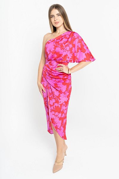 Nichii Floral Butterfly-Shape Midi Dress with Off-Shoulder Design