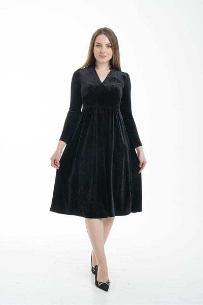 Nichii Women's Midi Dress with Pleated Seven-Button Neckline