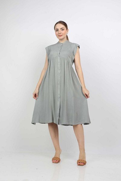 Nichii Short Simple A-Line Dress with Front Buttons and Short Butterfly Sleeves