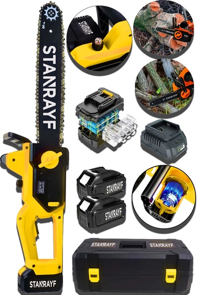 stanrayf Alman Kömürsüz Motor 30 Cm Palalı 2x Akülü 10 Pilli Ağaç Kesme Hızar...