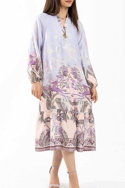 Nichii Long Sleeve Midi Dress with Seven Neckline Opening