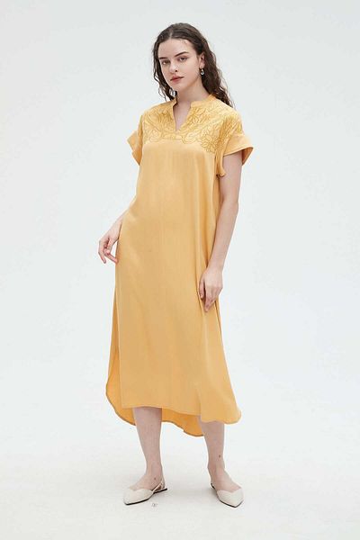 Nichii Women's Half-Sleeve Midi Dress with Chest Pattern